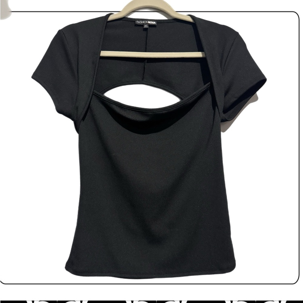 Fashion Nova Black Cutout Short Sleeve Top